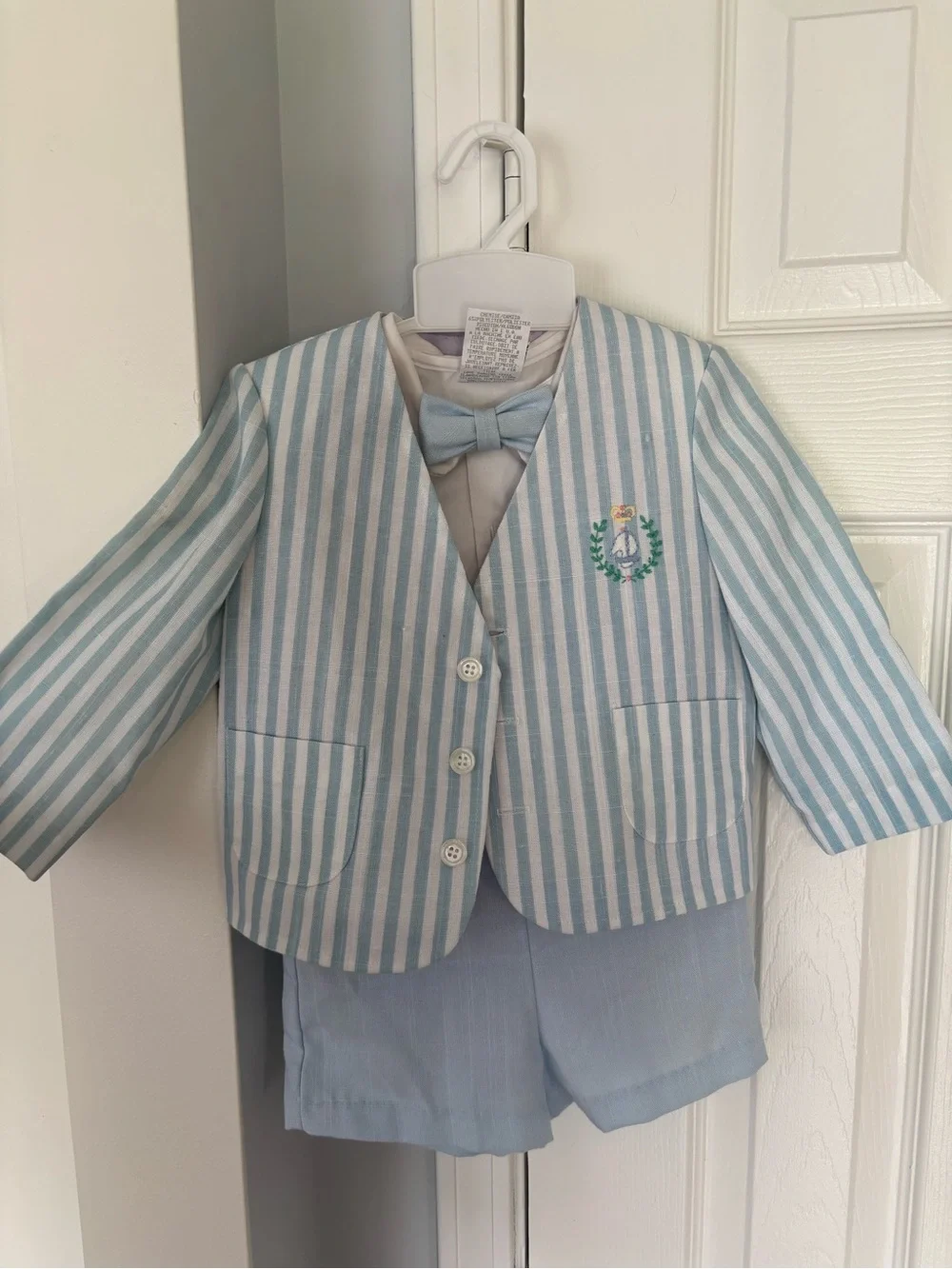 Vintage Good Lad Light Blue & White Striped Boys Blazer Set with Bow Tie